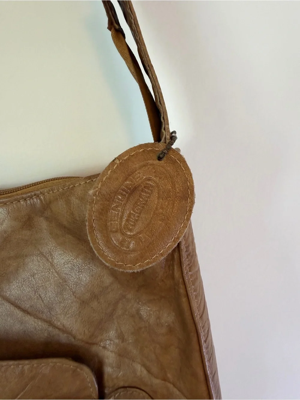 Soft Tan Leather Hobo Shoulder Bag with Front Pocket